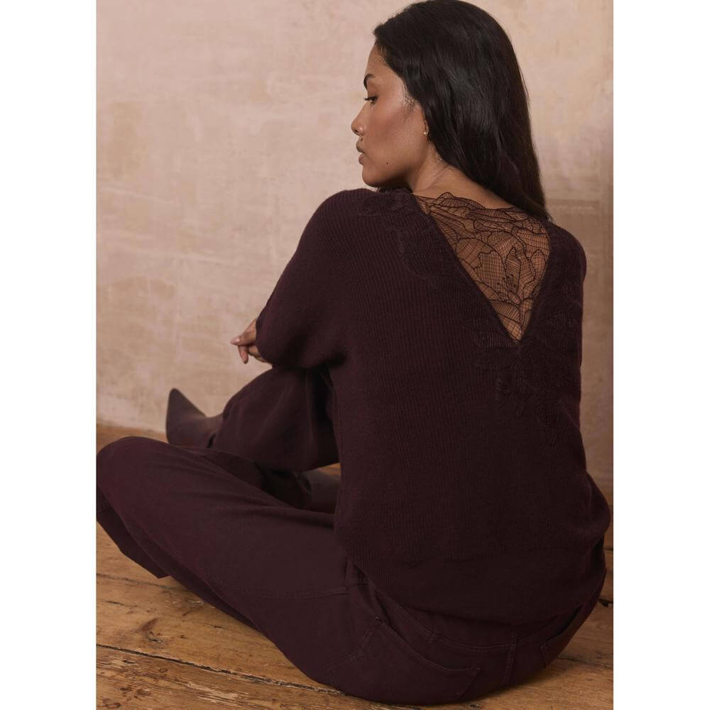 Mint Velvet Burgundy Cotton Lace Detail Jumper